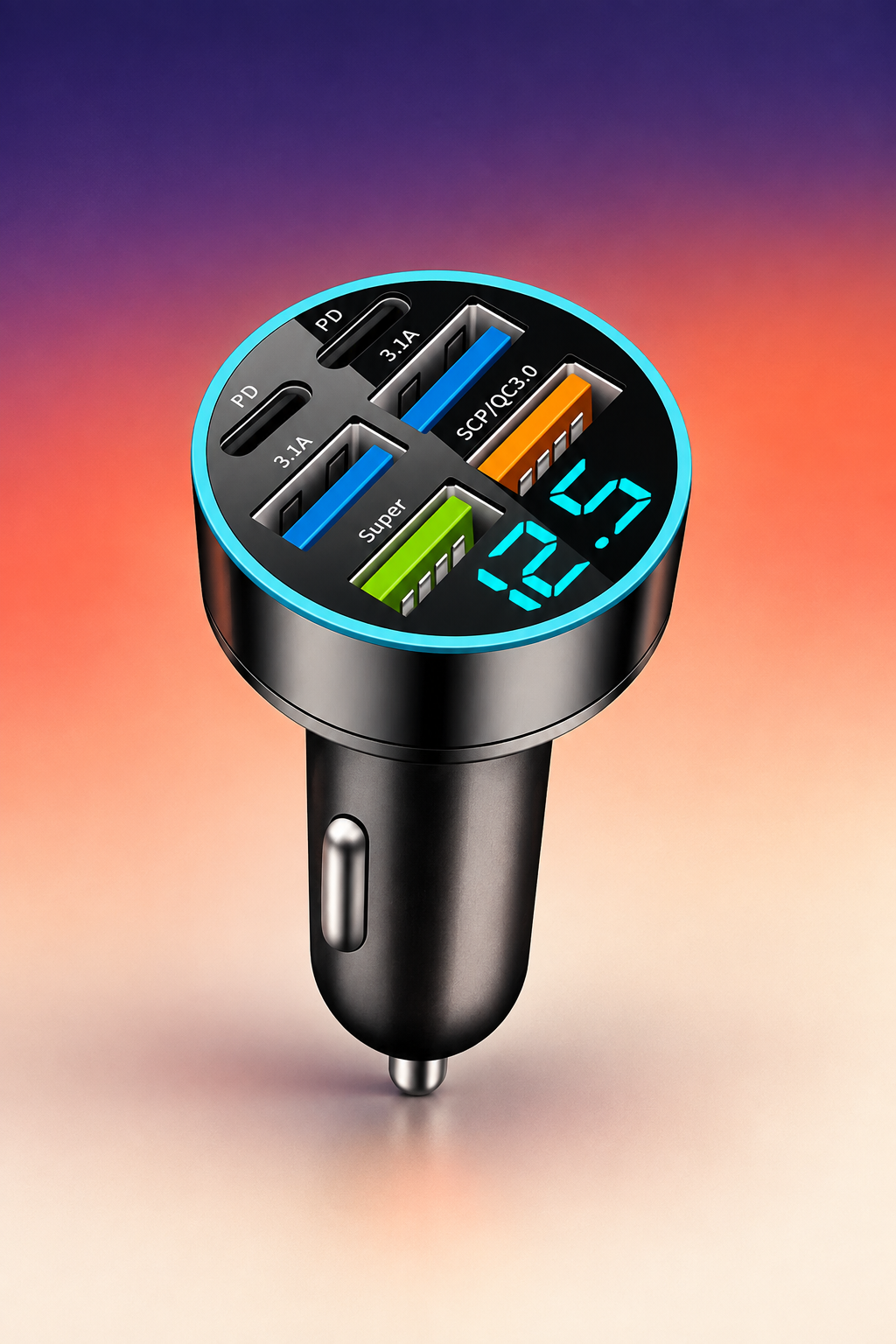 New Digital Display Car with 4Usb Car Charger 66W Fast Charging Car Mobile Phone Adapter PD Mobile Phone Charging Head