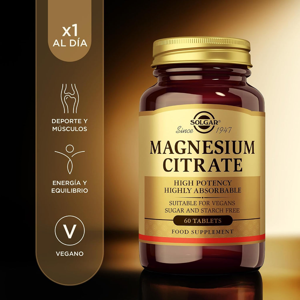 Solgar Citrato De Magnesio | Fácil Absorción | 60 Tabletas | Favorece El Sistema Nervioso Y Muscular · Aumenta La Energía Y Reduce El Cansancio